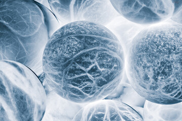 Abstract blue background with multiple spheres with abstract patterns for wallpaper web banner template page design