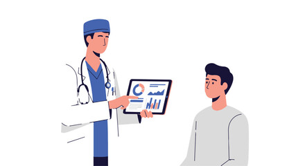 Professional Healthcare Consultation Doctor Discusses Digital Medical Data and Patient Results for Modern Health Management