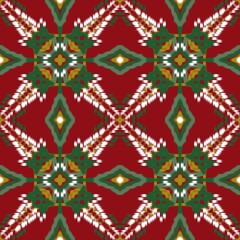 Christmas Holiday Ikat Red and Green Seamless -Holiday Pattern for wallpaper - Xmas Wrapping paper - Fabrics and textile holiday design - Pattern Seamless - Holiday Greeting card - Ikat - Hand Drawn 