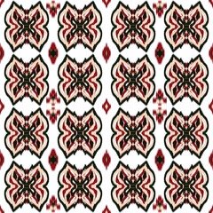 Butterfly Ikat Seamless Pattern - Rug Design - Home and furniture - Home decor - Seamless Ikat Pattern - Batik design - Sarong design - Surface printing - Background Butterflies - Red Black White Ikat