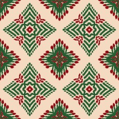 Beautiful Colors Holiday Ikat Seamless Pattern - Red and Green decor - Holiday Greeting card Ikat design - Ikat Holiday pattern - Merry Christmas Design ikat - Surface pattern ikat seamless - Scalable
