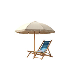 Relaxing beach escape with sun umbrella and lounge chair, perfect for summer vacation promotions and tropical resort marketing, capture the essence of leisure