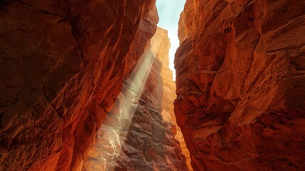 Sunlight streaming through majestic red rock canyon landscape