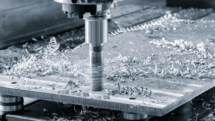 Modern programmable metalworking CNC multifunctional milling drilling grinding tool automatic machine, industrial concept background