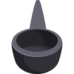 An Isometric 3D Rendering Of A Simple Grey Cauldron With A Long Handle Isolated On A Transparent Background