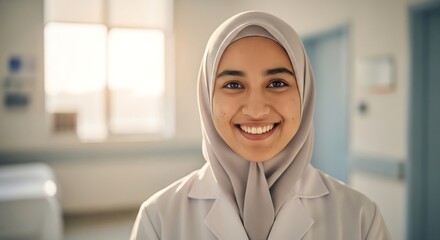 Smiling Muslim Doctor in a Hospital Portrait of a Healthcare Professional