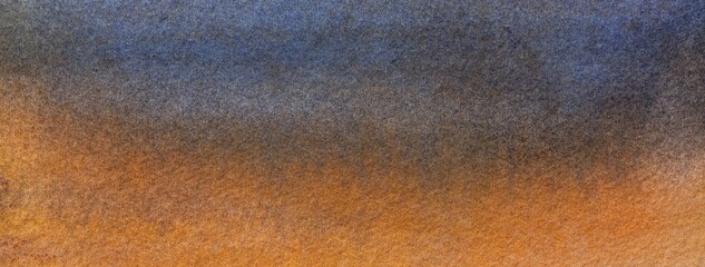 Dark blue and orange abstract watercolor texture background with purple gradient surface, macro. Brown art backdrop
