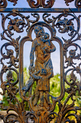 Decorative iron gate at Odd Fellows Rest Cemetery in New Orleans Louisiana