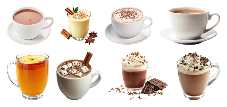 PNG Assorted delicious hot beverages, element set on transparent background