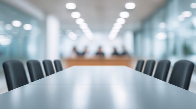 blockchain startup roadmap Modern conference room with a table and blurred figures in the background.