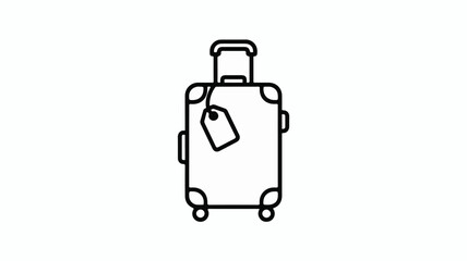 Naklejka premium Simple line art illustration of a rolling suitcase with a blank tag, ready for travel adventures.