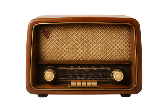 Classic Wooden Retro Radio Isolated on a Transparent Background