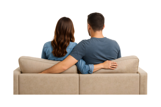 Couple Relaxing Together on Sofa Isolated on a Transparent Background