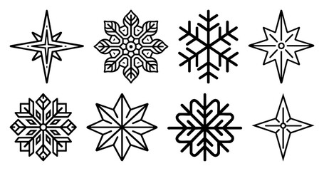PNG Intricate geometric snowflake designs, element set on transparent background