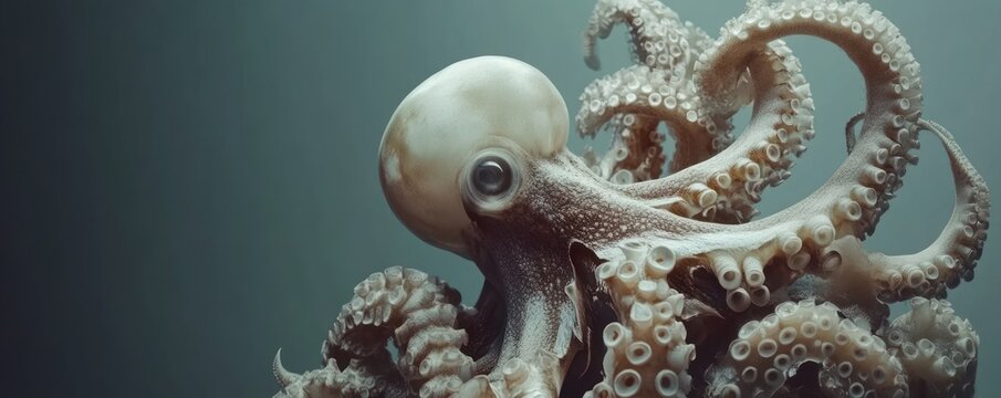 Octopus underwater close-up; ocean background; marine life; nature photography