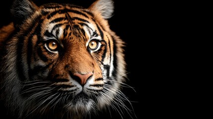 Obraz premium Intense close up portrait of a majestic feline predator against a stark black background