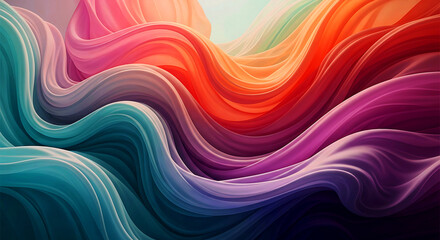 Abstract Colorful Fluid Wave Background with Smooth Silk Fabric Flow and Gradient Movement.
