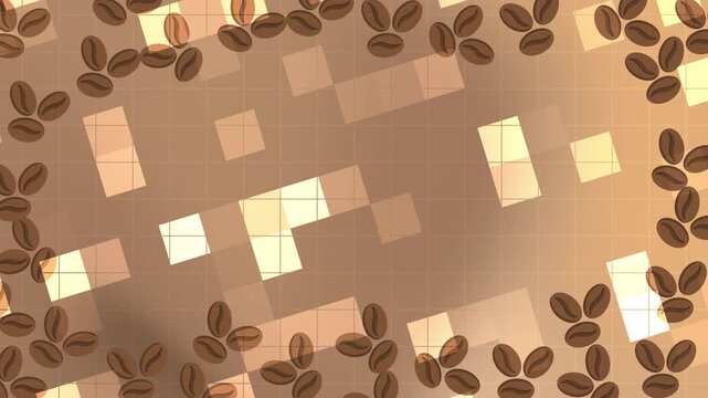 Seamless coffee pattern featuring roasted coffee beans on a warm brown geometric background. Perfect for caf&eacute; branding, packaging, wallpapers, and coffee-themed designs.