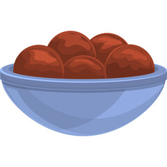 Bowl of Round Brown Food Items on a Light Blue Dish with Transparent Background and Subtle Shadow Effect