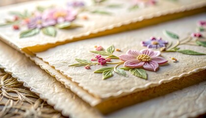 Elegant Handmade Paper Envelopes with Delicate Floral Embellishments Perfect for Weddings and Special Occasions