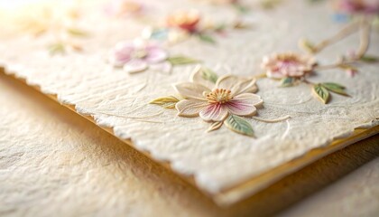 Delicate Floral Embossed Card with Soft Sunlight Handmade Craftsmanship and Elegant Design for Special Occasions