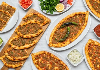 Delicious Turkish Pide Variety - Lahmacun and More on Display.