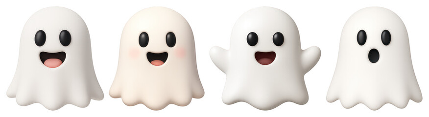 PNG Cute cartoon ghost emojis, element set on transparent background