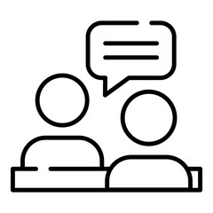 Job interview, conversation with speech bubble black line icon 