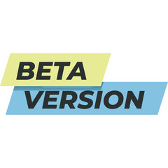 Beta Version Text Overlay With Yellow And Blue Rectangles On Transparent Background