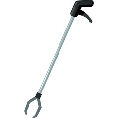 Black and Silver Litter Grabber Tool with Ergonomic Handle and Claw Gripper on Transparent Background