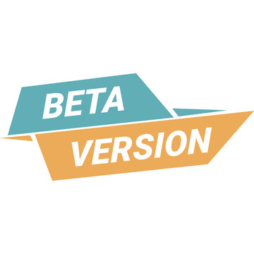 Beta Version Text Logo Badge With Teal And Orange Geometric Shapes On Transparent Background