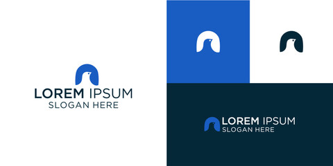 Modern logo design featuring a stylized bird within an arch shape perfect for a tech company, marketing agency, or creative startup brand identity with a clean and minimalist aesthetic