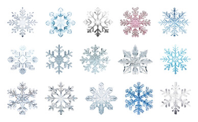 PNG Intricate snowflake designs in variety, element set on transparent background