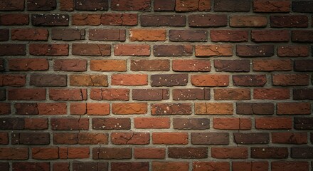 Obraz premium Old weathered red brick wall background with dark vignette.