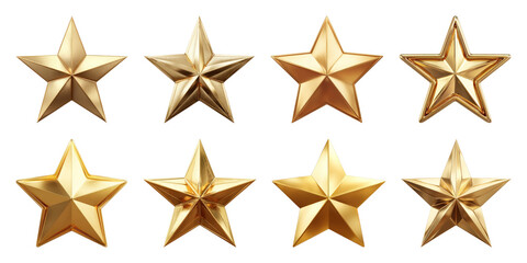 Obraz premium PNG Shiny golden stars with variations, element set on transparent background