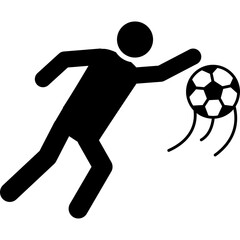 Black Silhouette Icon of a Soccer Player Kicking a Ball with Motion Lines Against a Transparent Background