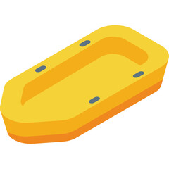 Bright Yellow Inflatable Boat With Blue Grommets Floating On Clear Water With A Subtle Gradient Background Ideal For Summer Recreation And Aquatic Adventures