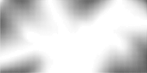 Grunge halftone gradient background. Faded grit noise texture. White and black sand wallpaper. Retro pixelated backdrop. Anime or manga style comic overlay. Vector graphic design textured template © ANDRI