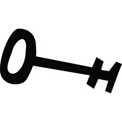 Black Silhouette Of An Old Fashioned Key On A Transparent Background Isolated.