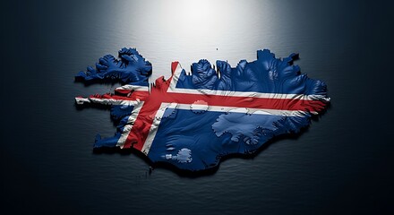 Iceland Map Detailed with Flag Texture on Dark Topographic Background Showcasing Nordic Nation