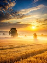 Fototapeta premium Misty Sunrise over Golden Field