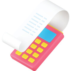 Brightly Colored Calculator with Receipt Roll Isolated on Transparent Background Featuring Yellow Buttons and Blue Screen