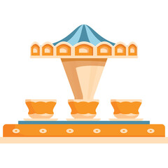Brightly Colored Carousel Ride With Orange and Blue Tones Against A Transparent Background Perfect For Amusement Park And Funfair Themes