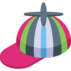 Brightly Colored Propeller Hat With Pink Brim And Striped Fabric Crown