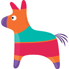 Brightly Colored Donkey Pinata With Purple Ears And Tail And Orange Legs And Body Teal And Pink Stripes And A White Eye On A Transparent Background Festive Celebration Toy