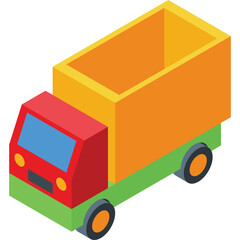 Brightly Colored Toy Truck with Yellow Cargo Area and Red Cab on a Transparent Background Ready for Transportation Graphics