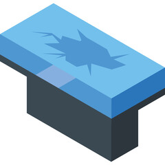 Broken Blue Glass Table Top Isometric View With Transparent Background And Cracks Symbolizing Damage