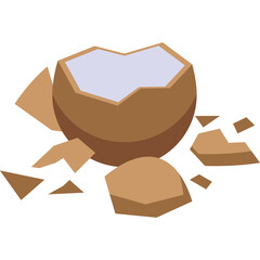 Broken Coconut Shell on White Background Isolated Healthy Food Ingredient Fragmented Tropical Fruit Debris
