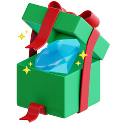 Professionally rendered 3D icon of open gift boxes with diamonds, perfect for e-commerce, luxury sales, and online shopping visuals.