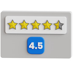 Professionally rendered 3D icon pack of rating symbols, perfect for e-commerce, reviews, feedback, and online shopping visuals.